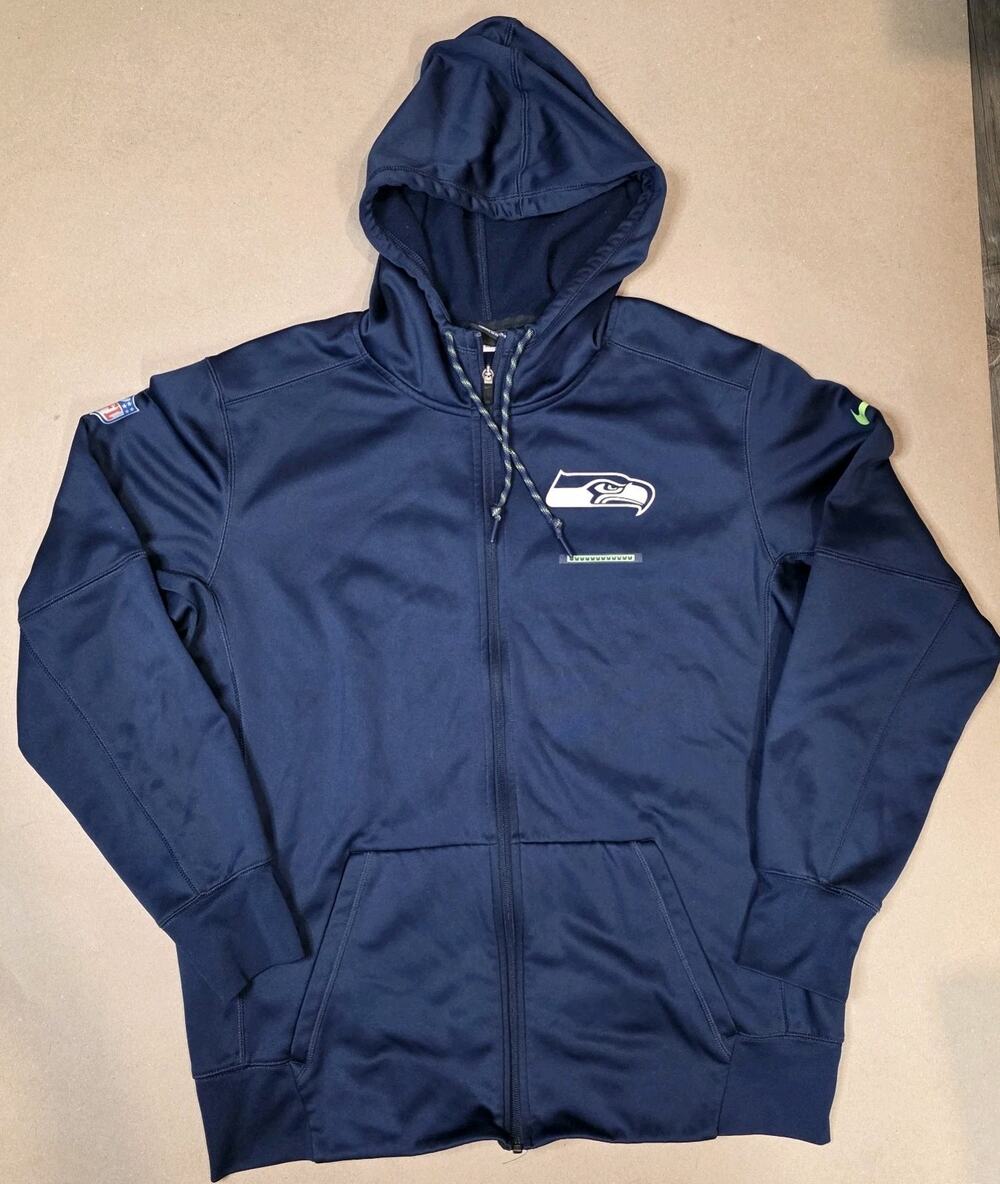Nike Seattle Seahawks NFL On-Field President's Full Zip Hoodie L Navy Blue Green
